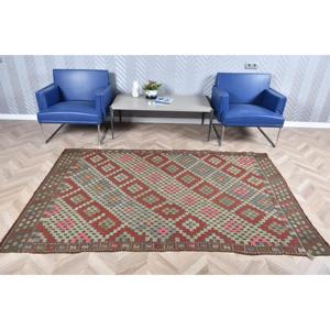 4.9x7.5 ft Vintage Area Rug, <b>Red</b> Blue Turkish Patchwork <b>Wool</b> Rug - Product Image 2