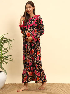 Chemise de nuit longue en dentelle victorienne 100% coton pour femmes, manches longues, longueur totale, motif floral respirant, imprimé sur le col - Product Image 2