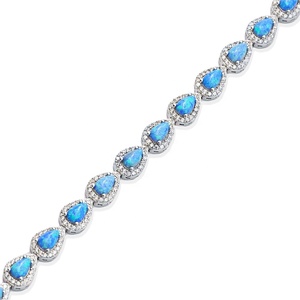 Bracelet en grappe poire goutte forme bleu opale CZ pierre 925 bijoux en argent Sterling en gros bijoux turcs faits à la main - Product Image 3