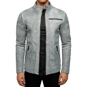 Veste de moto en cuir de mouton véritable ciré, conçue pour les hommes exigeant performance, confort et style motard sans effort. - Product Image 1
