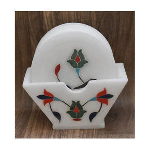 Sous-verre en marbre italien fait à la main ensemble six pièces avec incrustation de pierre naturelle dernière production artisanat en pierre - Product Image 1