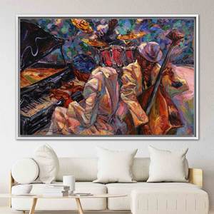 Impression sur toile de musique ethnique africaine élégante - Œuvre d'art jazz vibrante, 1P : encadrée en blanc - Product Image 1