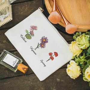 Bolsa de Maquillaje de Lona Personalizada con Flor de Nacimiento, Gran Capacidad, con Cierre de Cremallera, Regalo para el Día de la Madre o Cumpleaños para Mamá o Abuela - Product Image 1