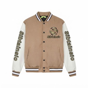 Chaqueta Letterman Caqui Personalizada con Mangas de Cuero Blanco, Logotipo Bordado y Letras en las Mangas Completas, Chaqueta de Béisbol con Botones a Presión - Product Image 3