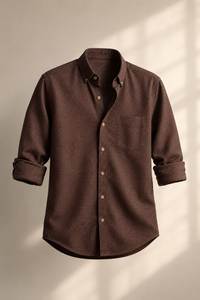 Camisa de Manga Larga para Hombre, de Algodón Marrón, con Botones, Cuello Clásico, Informal, Formal, para Oficina, Trabajo, Verano - Product Image 1