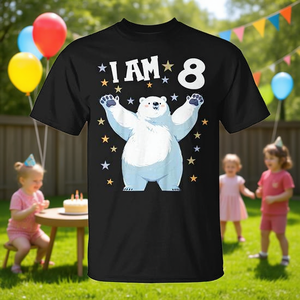 Camiseta de celebración de cumpleaños número 8 para niños y niñas, con diseño de oso polar, para niños y niñas de 8 años - Product Image 3