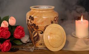 Urnas de grabado de flores para cenizas humanas Urna de cremación giratoria para tapa roscada Urna de madera para mascotas Varios tamaños - Product Image 5