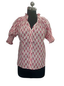 Blusa de algodón 100% para mujer bloque de mano impreso Rosa Floral tradicional artesanía india suave Top camisetas sin mangas para mujer - Product Image 6