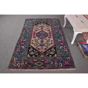 Alfombra Turca de 4.2x6.9 pies, Alfombra Vintage Azul con Diseño Floral de Lana - Product Image 1