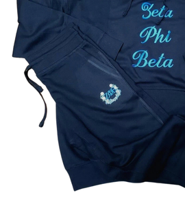 กางเกงวอร์มมีฮู้ดผ้าฟลีซพิมพ์ลายโลโก้ Eta Phi Beta Sorority สีน้ำเงินขาว แบบยูนิเซ็กซ์ ลายพิมพ์สกรีน ตัวอักษรกรีกปี 1920 - Product Image 3