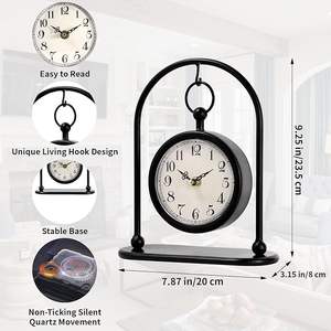 DECOR Modern Iron <b>Small</b> Black Silent Non-Ticking Quartz <b>Desk</b> Clock for Home Office Ramadan - Product Image 2