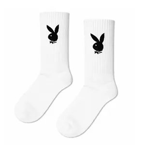 Calcetines de Tenis Blancos con Logotipo de Playboy, Transpirables, de Spandex, con Logotipo en la Parte Inferior con Sublimación Jacquard y Estampado Digital - Product Image 1