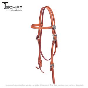 Harnais en cuir bandeau d'entraînement avec boucles en acier nickelé et boutons-pression aux extrémités des embouts - Product Image 3