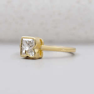 Lab Grown Diamond <b>Engagement</b> <b>Ring</b> R Letter with Bezel Set in Yellow Gold <b>Unique</b> and Elegant Diamond <b>Rings</b> - Product Image 3