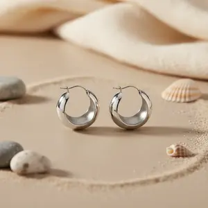 Boucles d'oreilles créoles en argent massif chic pour femmes - Product Image 2