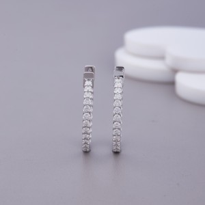 Boucles d'oreilles créoles en or rose 14 carats / or jaune / or blanc avec diamants cultivés en laboratoire de coupe ronde certifiés IGI, diamants à l'intérieur et à l'extérieur - Product Image 1