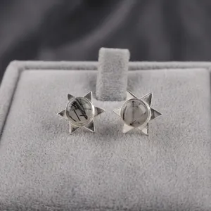 Designer Niharika Gems Stylish Black Rutile Gemstone Drop Earrings 925 Sterling <b>Silver</b> Plated Luxury Unisex Gift Jewelry - Product Image 1