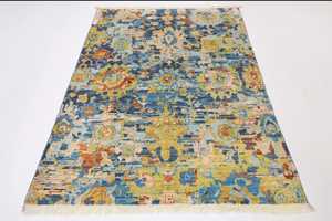 9x12 Bleu Oushak Tapis Moderne Noué À La Main Motif Abstrait Coloré Style Turc Personnalisation Disponible - Product Image 5