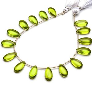 Coszcalt Exports Peridot Hydro Gemstone Green Color Glass Quartz 15x7mm Smooth Pear Shape Beads Third Party Appraised for - Product Image 4