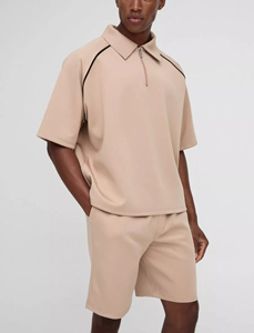 2025 Hot Selling Custom Printed Logo Oversized Quater <b>Zip</b> <b>Up</b> <b>Shirt</b> & Short Set High Quality Breathable Hip hop 2 Piece Twin Set - Product Image 5