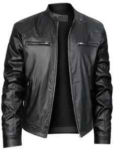 Veste de motard décontractée pour homme, col montant, coupe ajustée, poche zippée, veste en cuir, vêtements de moto, vêtements d'extérieur, vêtements pour homme tendance - Product Image 6
