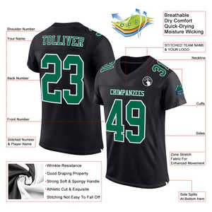 Maillot d'équipe entièrement personnalisable, uniforme de football noir avec accents verts avec nom et numéro personnalisables - Product Image 2