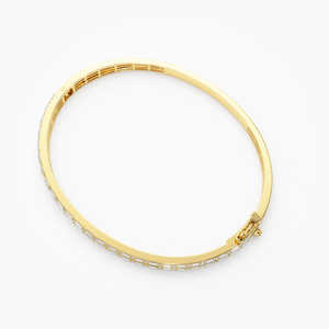 14k Gold Baguette & Round Brilliant Diamond Micro Pave Statement <b>Bangle</b> Bracelet Indian Europe & American Style Cuff Bracelets - Product Image 5