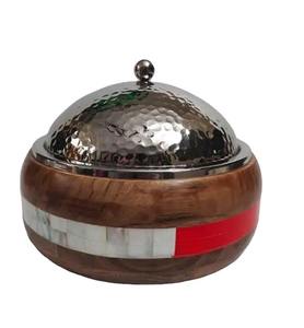 หม้ออุ่นอาหารทำจากไม้ทรงกลมมีฝาปิดทำจากสแตนเลส - Product Image 2