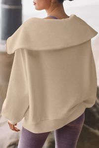 Sweat à capuche zippé à manches longues pour femmes décontracté surdimensionné hiver sweat-shirt tricoté avec des techniques imprimées couleur unie coupe ample - Product Image 4