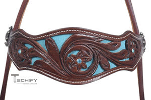 Conjunto de arreos de cuero occidental hecho a mano: cabezada, pechera, equipo y accesorios para caballos - Product Image 3