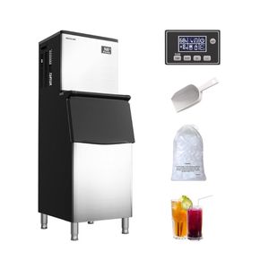 เครื่องทำน้ำแข็งเชิงพาณิชย์และอุตสาหกรรม 360 ปอนด์/24 ชั่วโมง ถังเก็บน้ำแข็ง 200 ปอนด์ สแตนเลส ไฟสีฟ้า สำหรับใช้ในครัวเรือน - Product Image 1