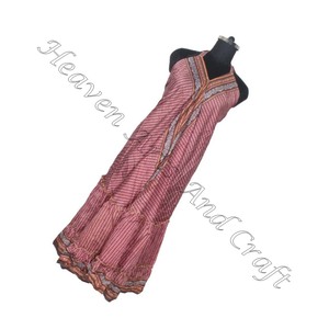 Hippy Boho bohème femmes porter décontracté indien soie longue robe dames élégant dîner robe sans manches robes de soirée femmes robe - Product Image 5