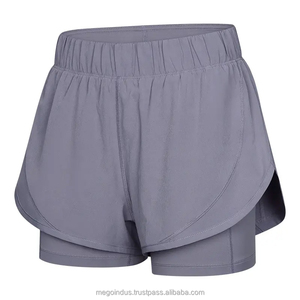 Short de Yoga avec logo personnalisé pour femmes respirant été solide chaud Double couche élastique cordon poche entraînement nouveau tissu de sport - Product Image 2