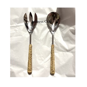 Service à salade en acier inoxydable avec logo personnalisé et poignée en agate, outils de cuisine, ustensiles, cuillère à salade, vaisselle, couverts pour la maison et les hôtels - Product Image 3