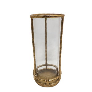 Lot de 2 bougeoirs de grande taille en verre et aluminium couleur or en métal pour décoration de mariage et d'hôtel - Product Image 2