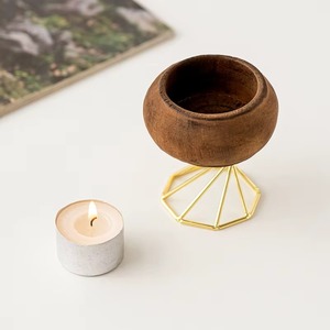 Wooden <b>Candle</b> Holder Pot Design with Metal Stand for Home Styling Tabletop Display Party Setup and Interior Decor From India - Product Image 2