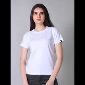 <b>Ladies</b> Basic Premium Stretchable round Neck Half Sleeve Canvas <b>Tshirt</b>-<b>White</b> for Summer ODM Supply - Product Image 1
