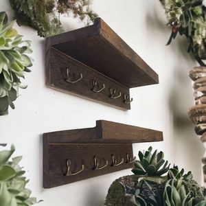 2 pezzi di legno a parete mensole sospese gancio per ufficio da bagno in tessuto di metallo porta chiavi - Product Image 2