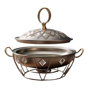 Ensemble de chauffe-plats de luxe en acier inoxydable avec couvercle blanc, durable, antiadhésif, écologique, compatible avec les cuisinières à gaz, pour buffet - Product Image 1