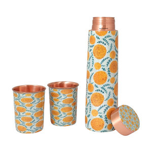 Bouteille d'eau potable anti-fuite en cuivre pur 100% avec 2 verres attrayants en émail taille personnalisée pour le bureau de mariage à domicile utilisé - Product Image 2