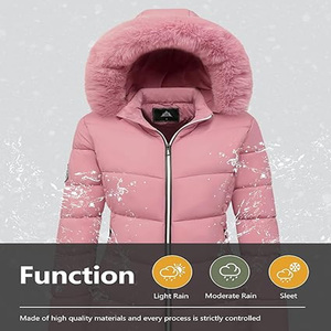 Áo khoác phao nữ hiện đại, thoải mái, có cổ lông và tay áo thun co giãn, túi khóa kéo, thích hợp cho phong cách đường phố mùa đông - Product Image 6