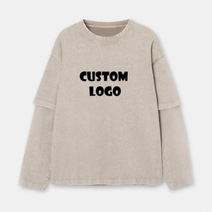 2024 poids lourd Logo personnalisé blanc hommes Double couche à manches longues t-shirts hommes Double manches Hip Hop t-shirts à bas prix - Product Image 4