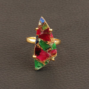 Anillo de cobre y turquesa para mujer, sortija comprimida, chapado en oro de 24k, anillo ajustable, joyería de aniversario - Product Image 5