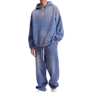 High Quality Men Women French Terry Cotton 320g Washed Printed Casual Windproof Hooded Breathable Hoodie <b>Sweatpants</b> <b>Set</b> - Product Image 1