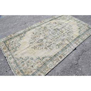 Tapis Vintage Classique en Laine de Grande Surface Beige Vert Patchwork Rectangle Motif 5.1X9.1 pieds Viscose PP Matériel Latex pour Couloir - Product Image 2