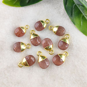 Quartz Fraise Rose 8-10 MM Tumble Gemstone Charm Pendentif Plaqué Or - Product Image 4