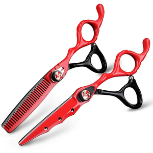 Professional Hair <b>Scissors</b> 6" Red Black Barber <b>Scissors</b> Stainless Steel Hairdressing <b>Shears</b> with PU Packing Case - Product Image 1