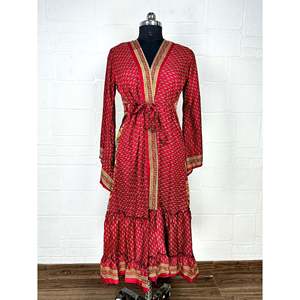 Recycled Vintage Silk Sari <b>Robe</b> Boho Floral Print Dressing Gown <b>Beach</b> Coverup or Bridesmaid Anniversary Gift - Product Image 1