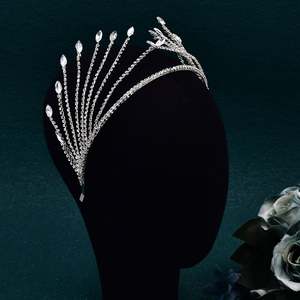 Bridella mahkota rambut perak berlian imitasi, <span class=keywords><strong>Set</strong></span> dekorasi mewah Vintage berlapis emas paduan dan kristal untuk pernikahan, BHP640-S - Product Image 3