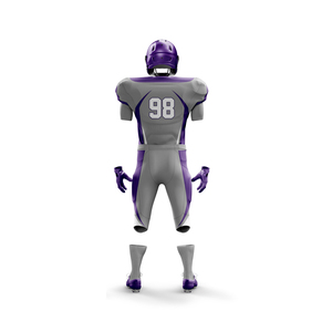 Uniforme de Fútbol Americano Personalizado al por Mayor, Jersey Sublimado Gris y Morado para Hombre, Manga Corta, Ajustado, Absorbente de Humedad - Product Image 3
